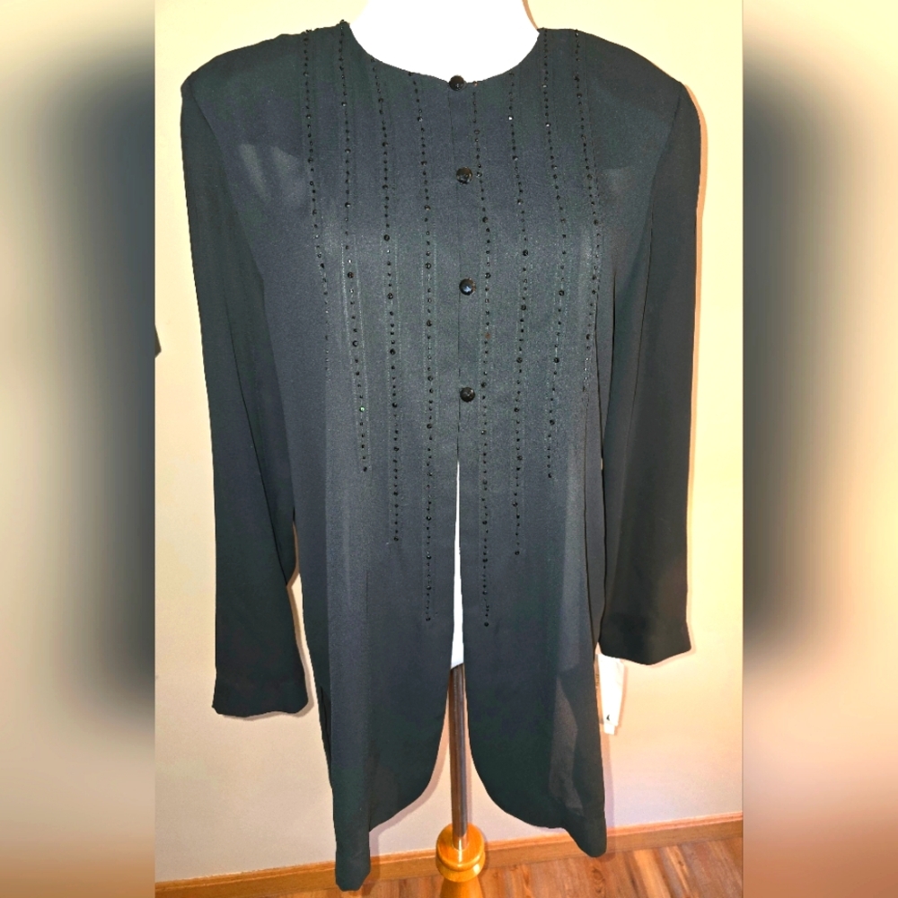 NWT LIZ CLAIBORNE COLLECTION SIZE 14 BLACK JEWELED  DRESSY BLOUSE TOP FORMAL